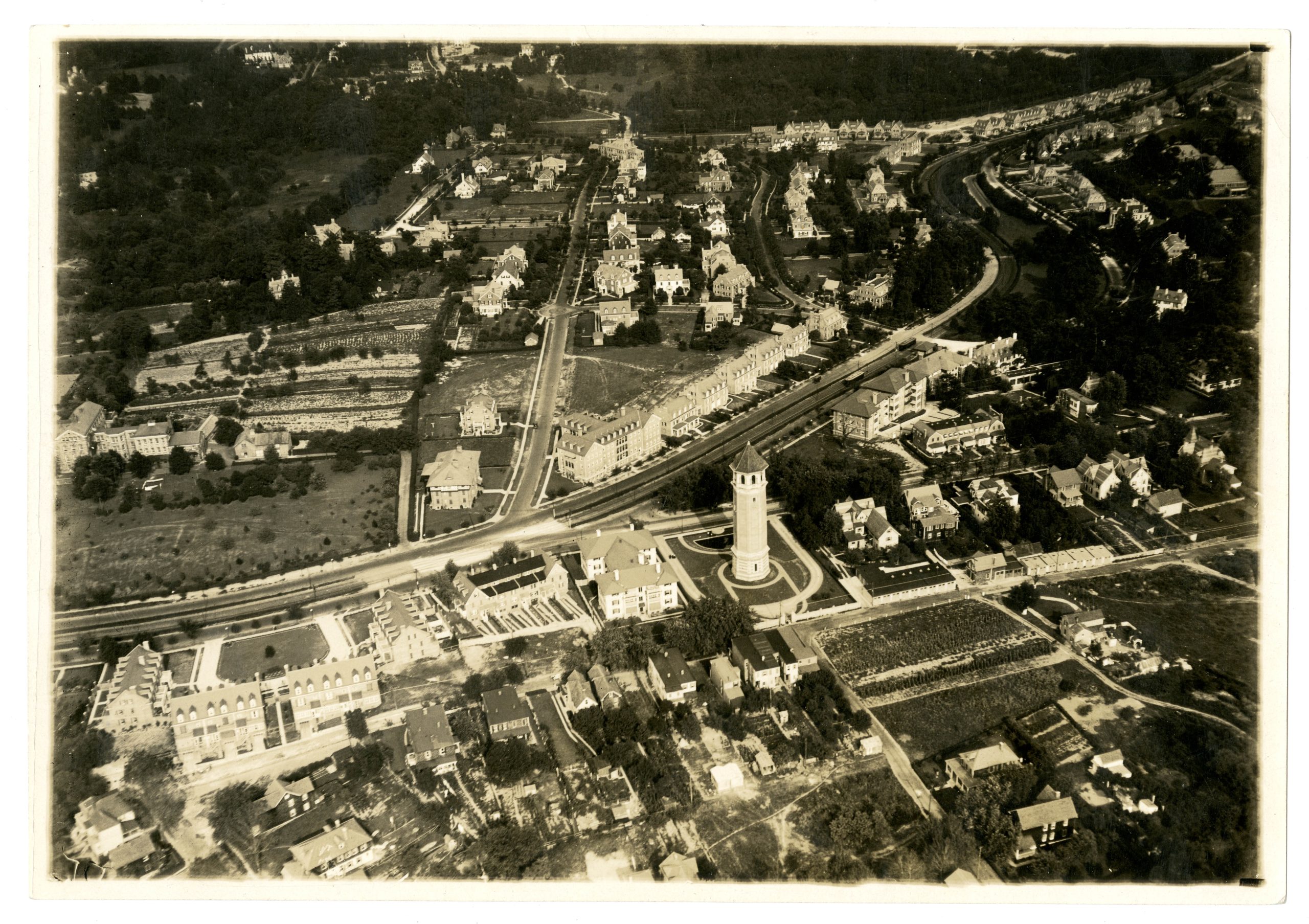 Aerial view of Hoes Heights and Roland Park circa 1925.