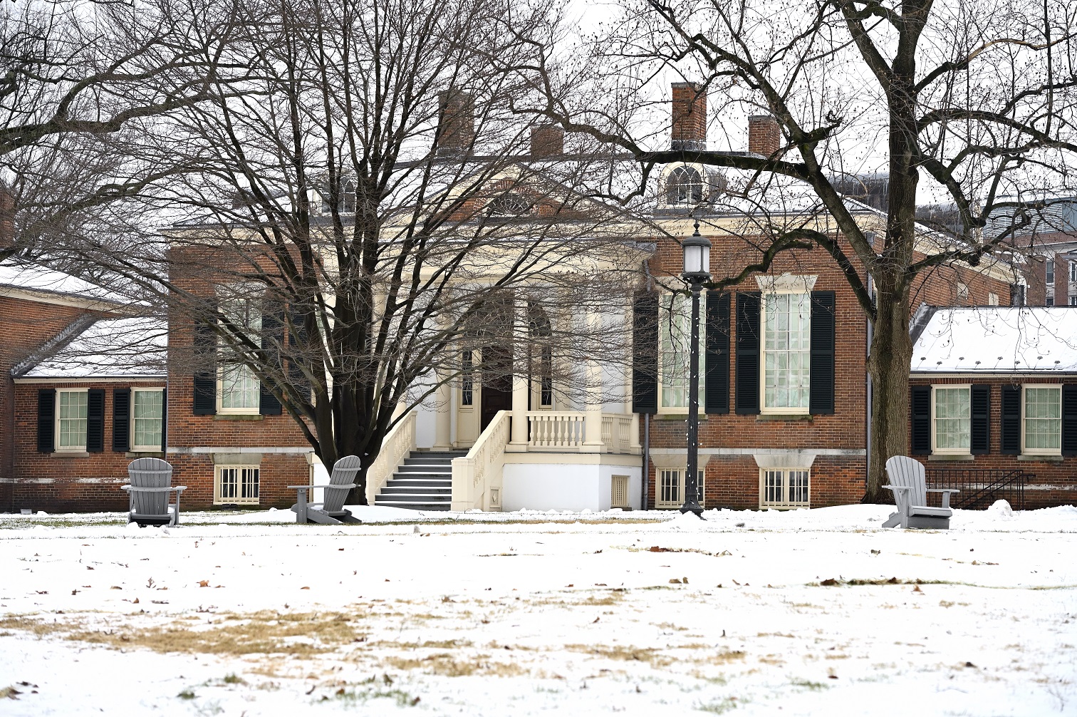 Homewood Museum's North facade in the snow.